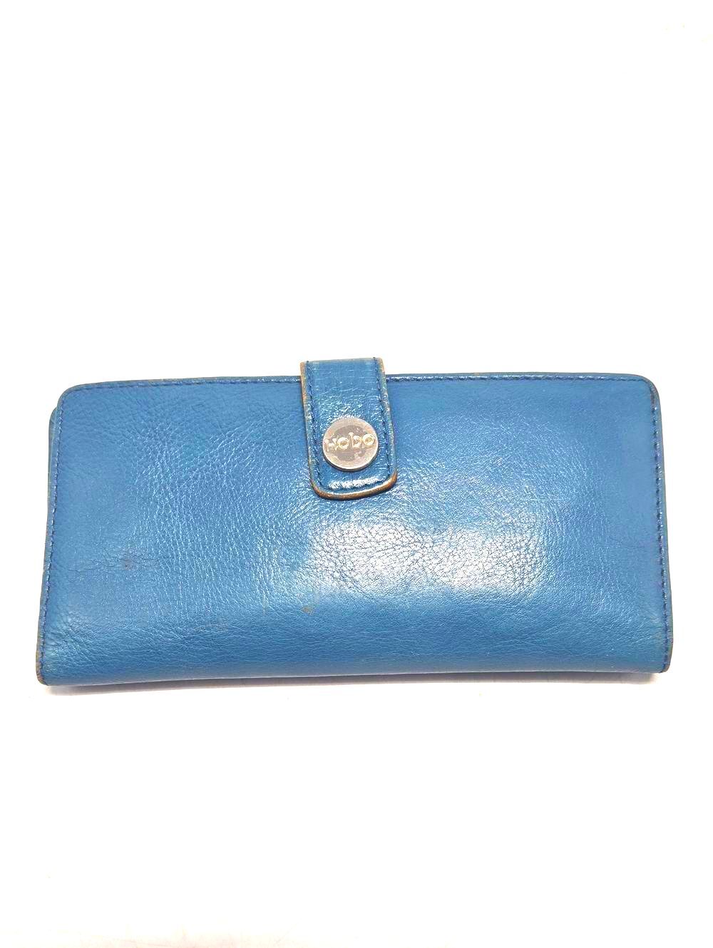 Leather Hobo Wallet Snap Closure Blue